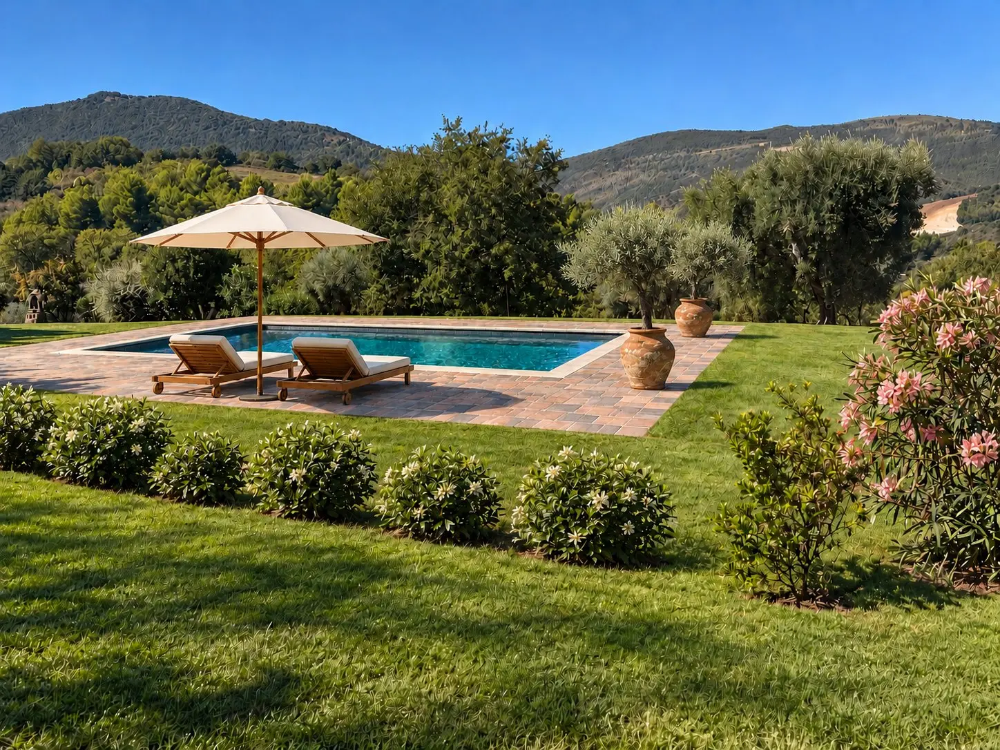 The pool at Casa Anandi in the olive grove, Le Marche